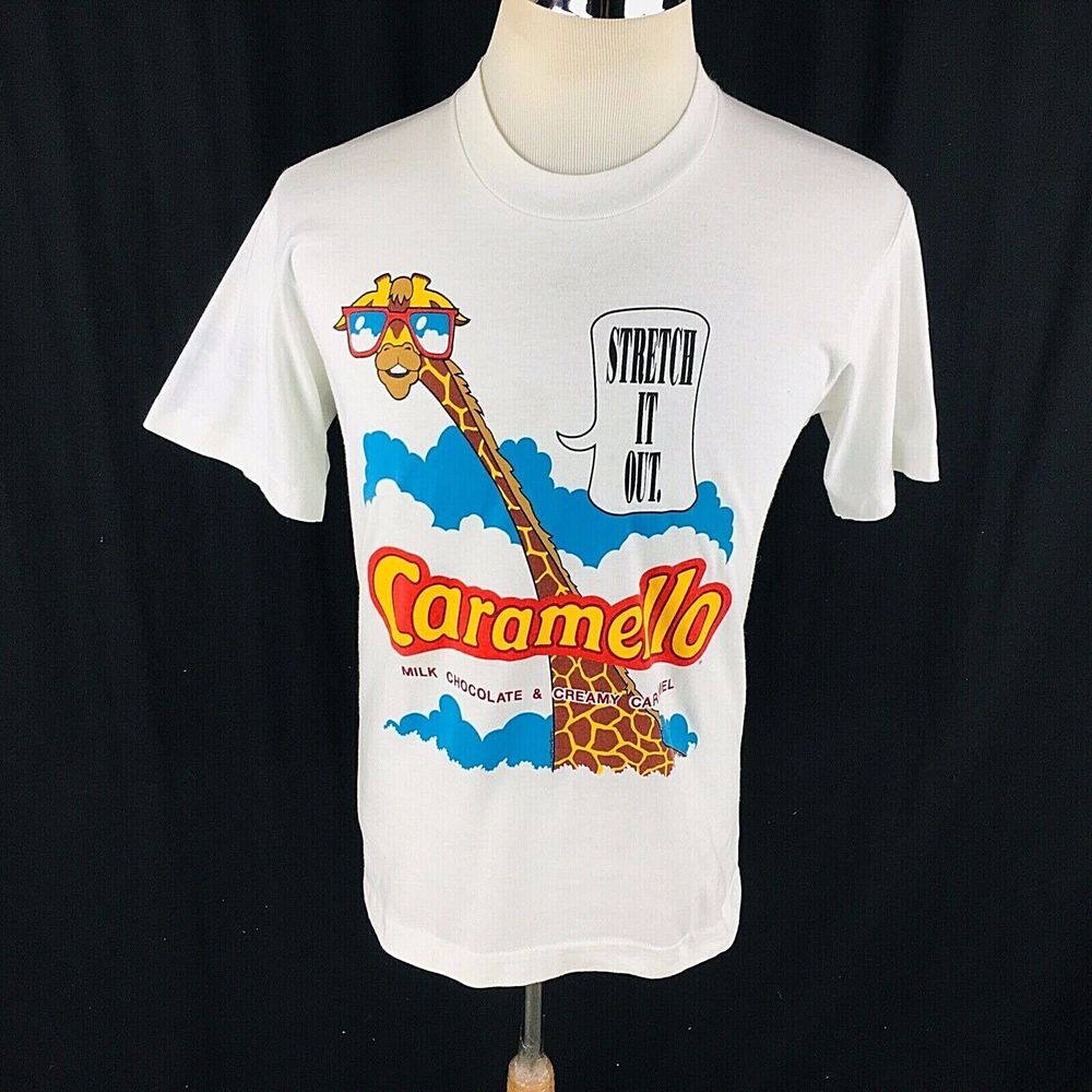 Caramello Vtg 1993 Crispy White Giraffe Candy Bar Single Stitch Sz M‎ White Rare